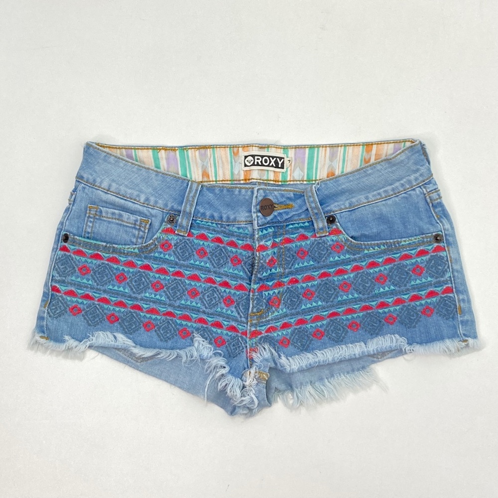 Roxy Embroidered Boho Jean Shorts Womens Size 7
